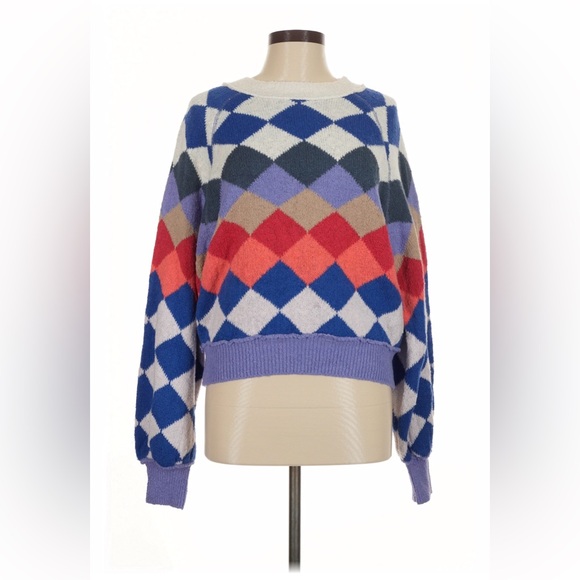 NWT Free People Colorful Argyle Sweater - Picture 2 of 4